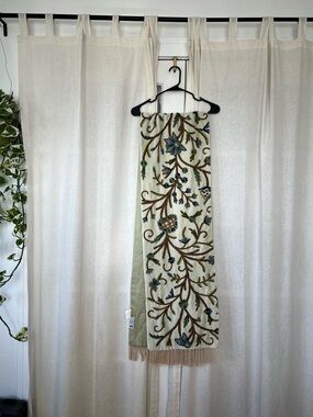 Walter E. Smithe green embroidered table runner floral